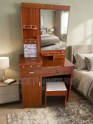 Dressers; Brown Elegant Dressing Vanity Set With Drawers