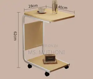Movable C Shaped Side Table With Pocket Storage