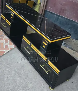 Executive Black Tv Stand With Marble Coating