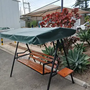 Outdoor Bench: Solid Wood Swing Bench With Shade and Metal Frame