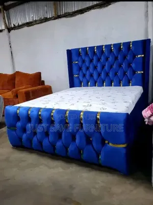 5x6 Royal Upholstered Bed With Gold Accents