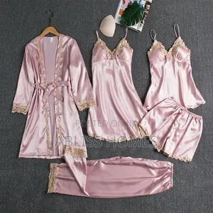 5 in 1 Quality Silk Pajama Lingerie Sleepwear Set