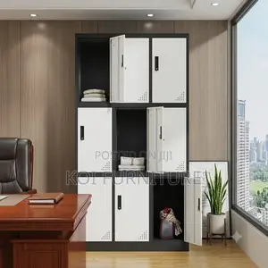 Office Cabinet; Nine Lockers Gray Filing Office Storage Cabinet