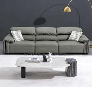 Leather Sofa: Gray Well Padded Lounge Couch
