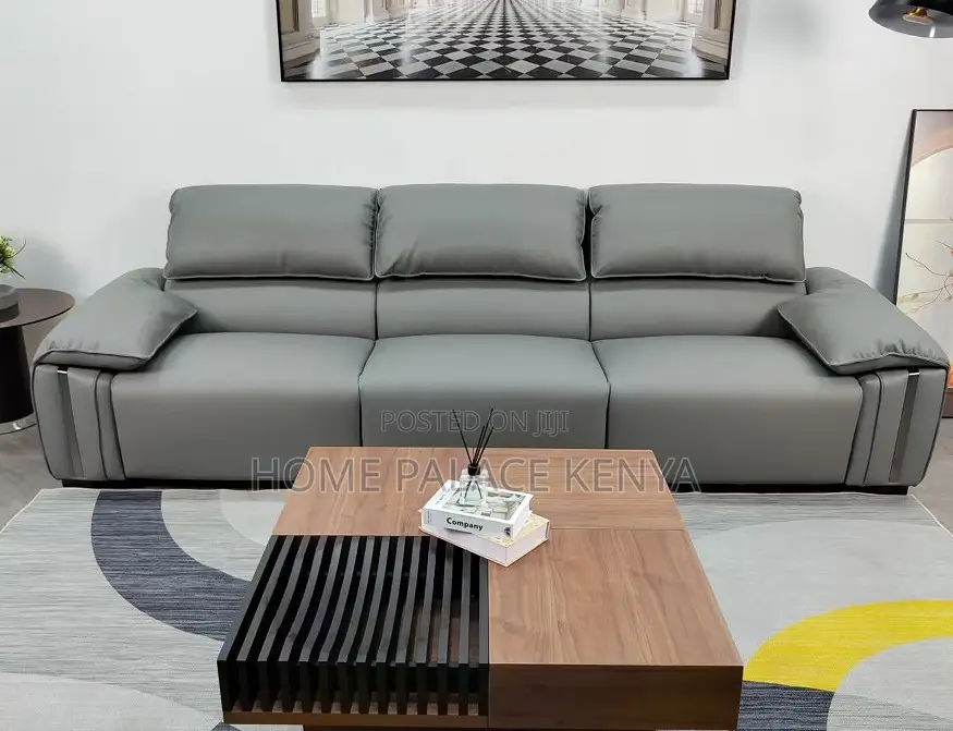 Leather Sofa: Gray Well Padded Lounge Couch