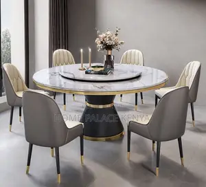 Dining Set: Marble Turntable Top With Metal Foot Pedestal Dining Set