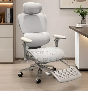 White Mesh Ergonomic Chair With Footrest