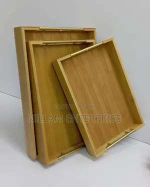 3 in 1 Bamboo Serving Tray With Gold Handle