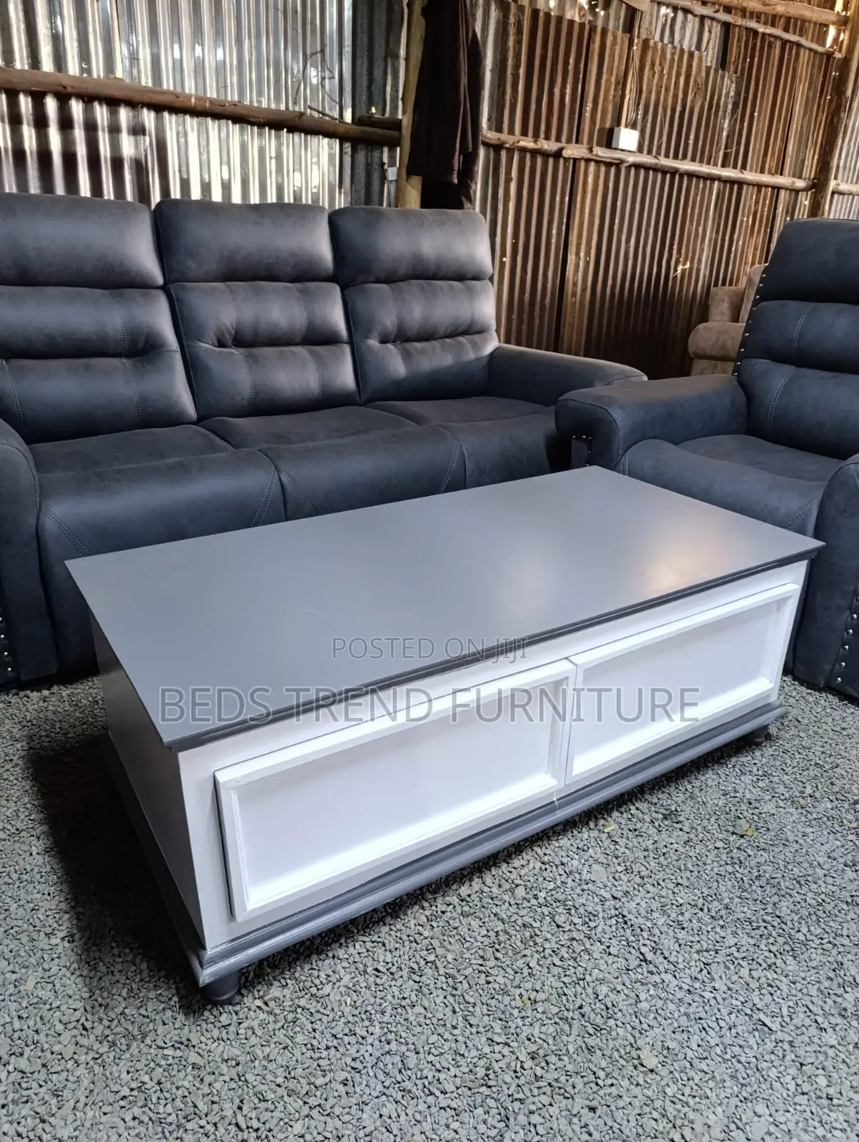 Coffee Table Gray Top With White Panel Sides