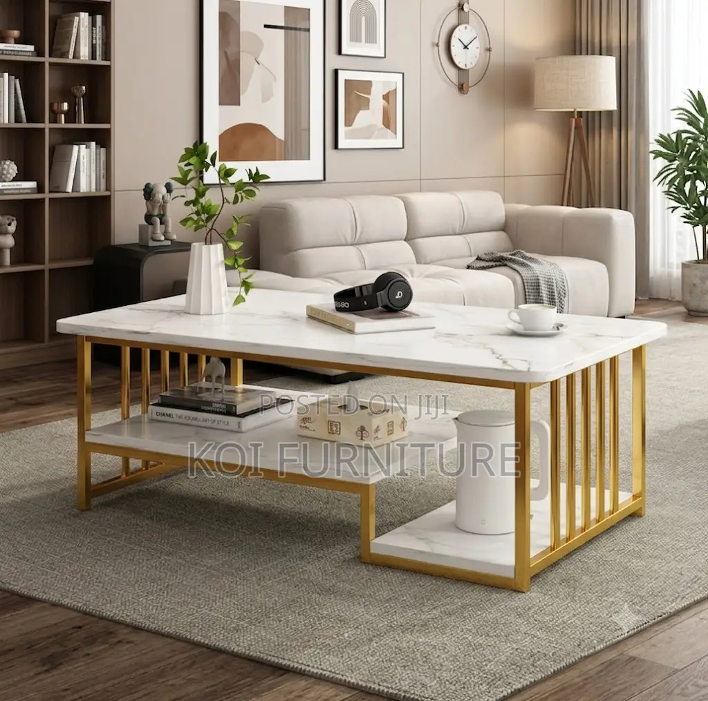 Coffee Table; Marble Metal Frame Office Coffee Table