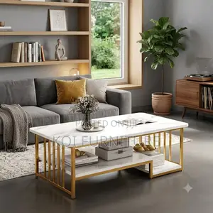 Coffee Table; Marble Metal Frame Office Coffee Table
