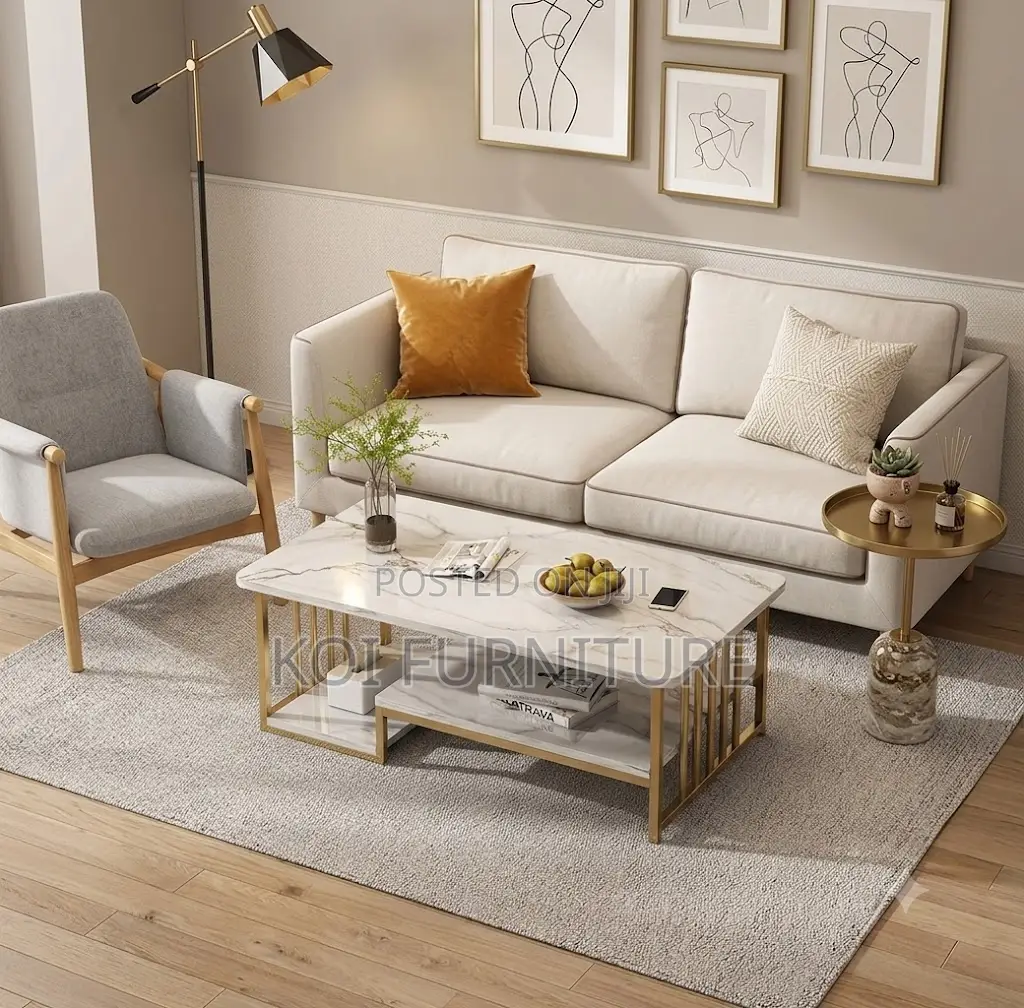 Coffee Table; Marble Metal Frame Office Coffee Table