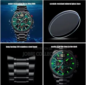 Black Strap Green Face Curren Chronograph Watch