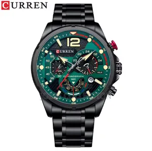 Black Strap Green Face Curren Chronograph Watch