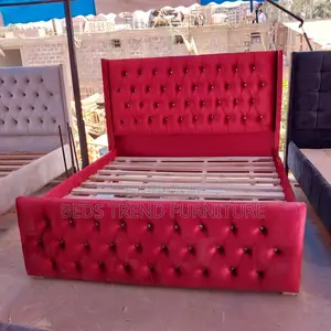 6 by 6 Red Chester Bed Tufted Headboard Footboard
