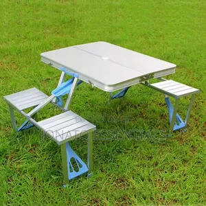 Foldable Aluminum Picnic Table Set With 4 Seats Camping Suitcase