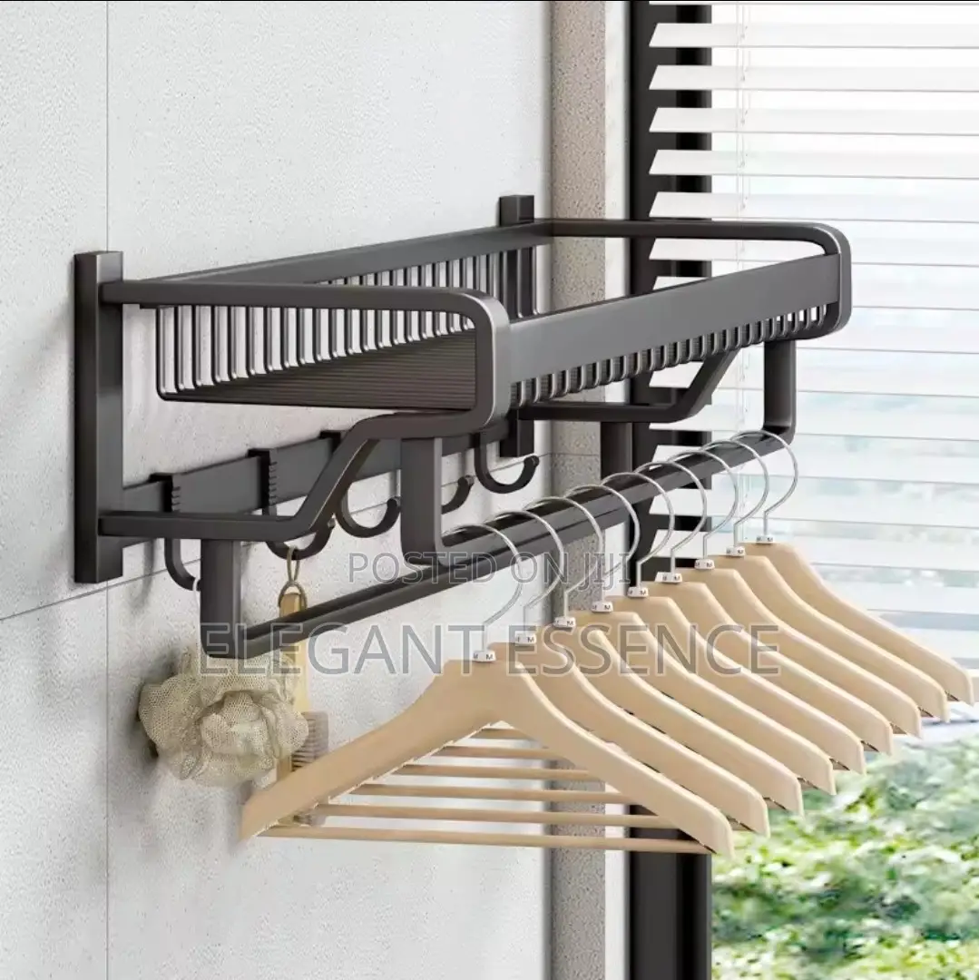 *Bathroom Wall Mounted Towel Rack Accessory With Hooks*