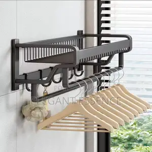*Bathroom Wall Mounted Towel Rack Accessory With Hooks*