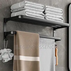 *Bathroom Wall Mounted Towel Rack Accessory With Hooks*