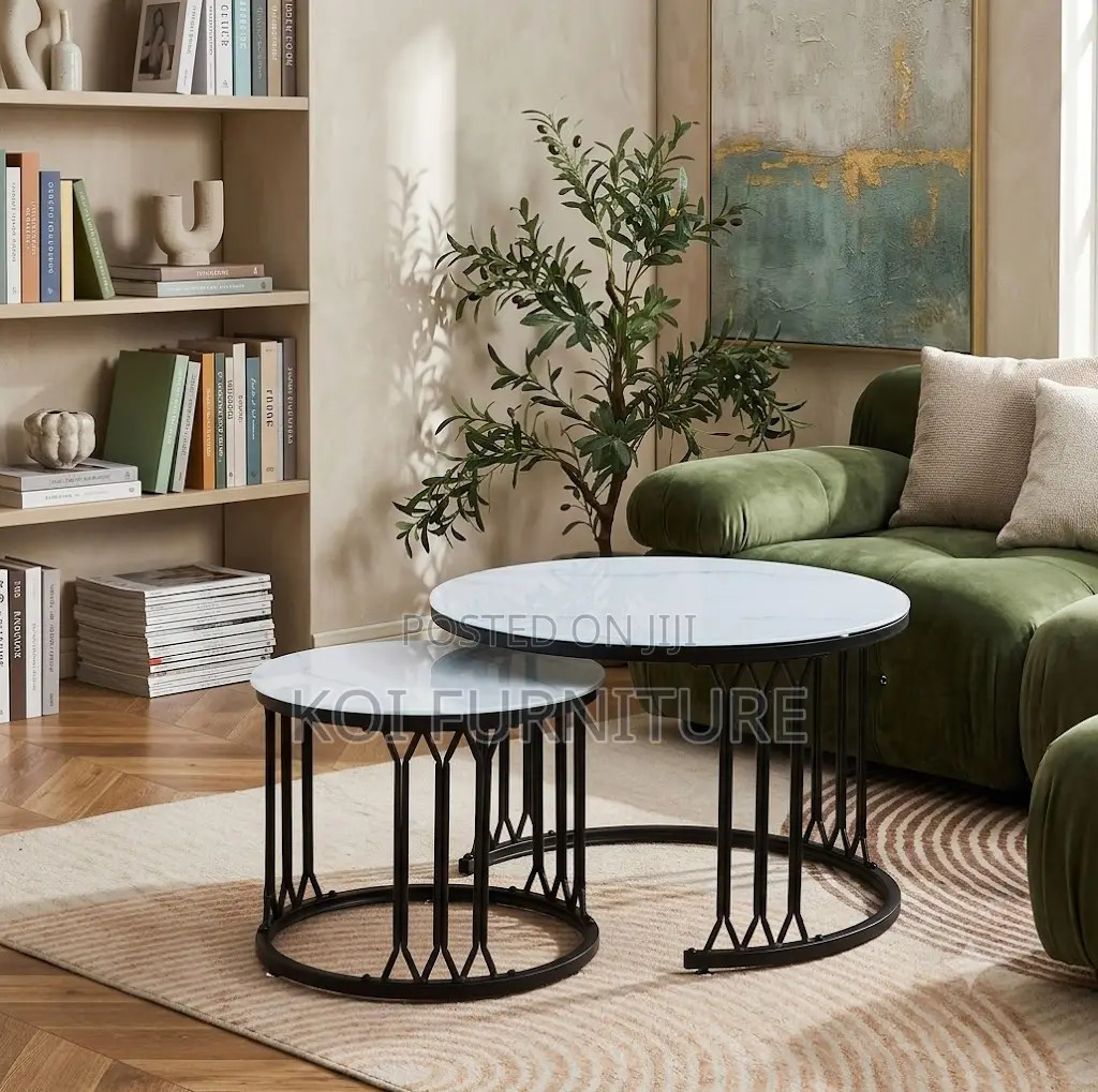 Coffee Table; Round Marble Pair Coffee Table