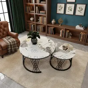 Coffee Table; Round Marble Pair Coffee Table