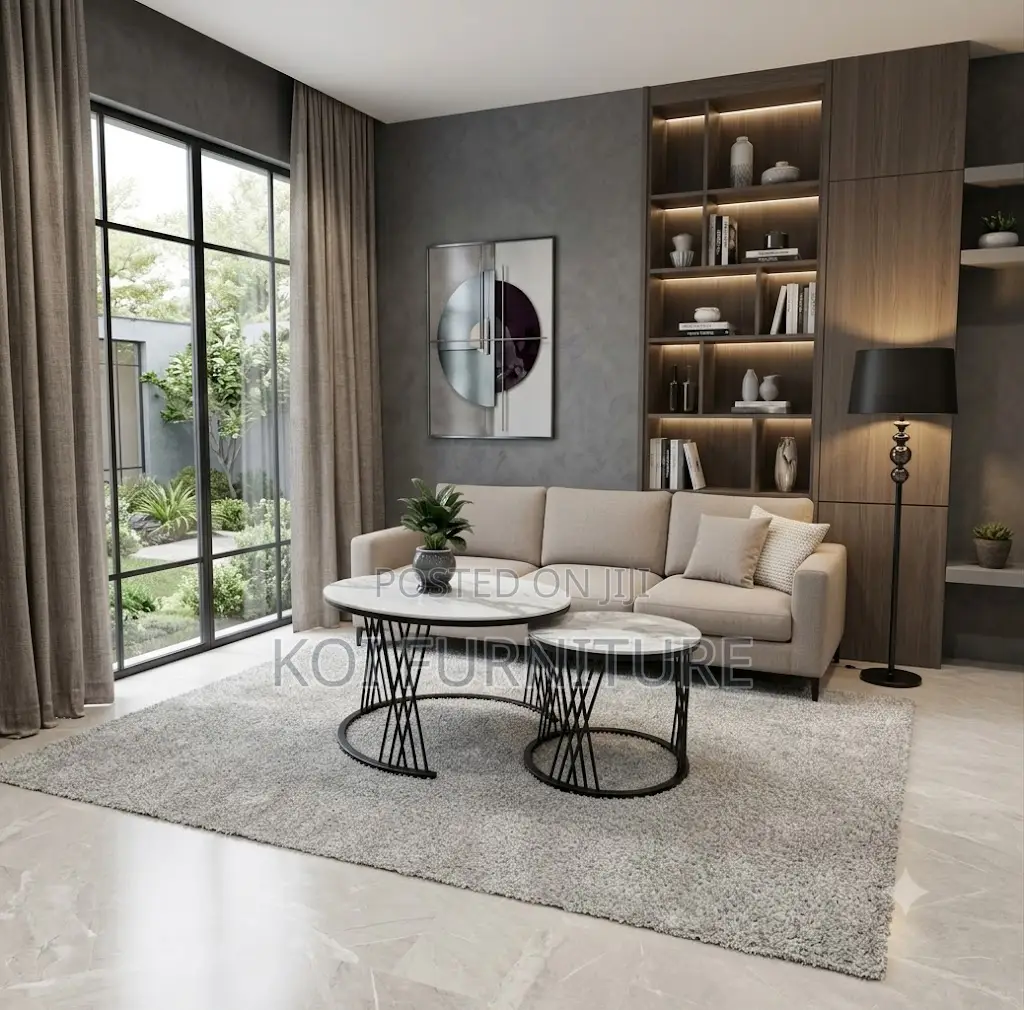 Coffee Table; Round Marble Pair Coffee Table
