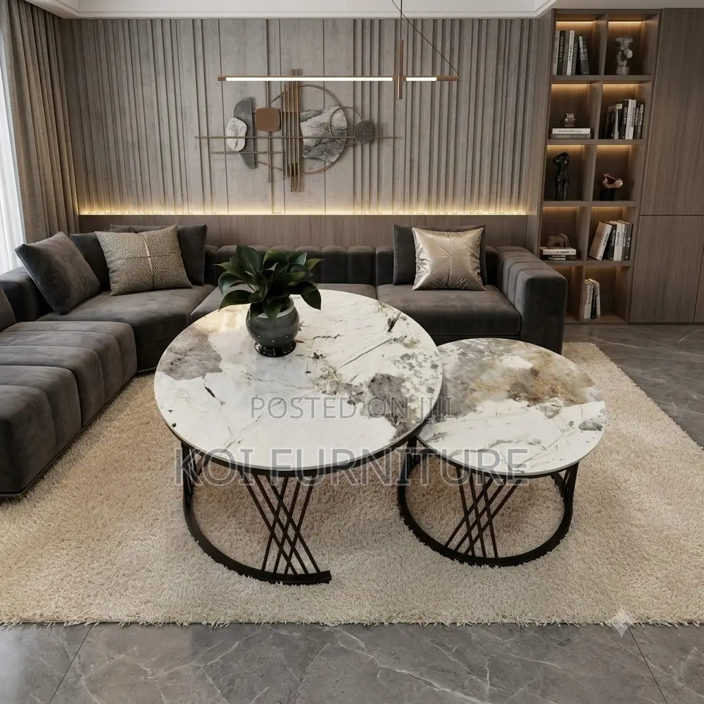 Coffee Table; Round Marble Pair Coffee Table