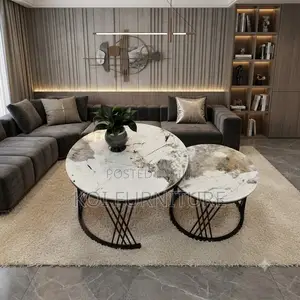 Coffee Table; Round Marble Pair Coffee Table
