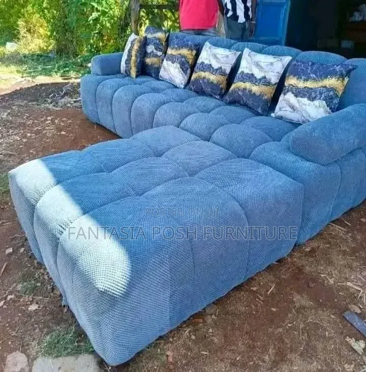 Blue L-Shaped Bubble Sofa (5-Seater)