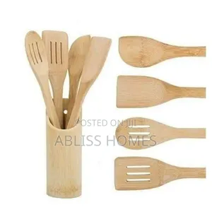 4pc Bamboo Cooking Spoons + Holder
