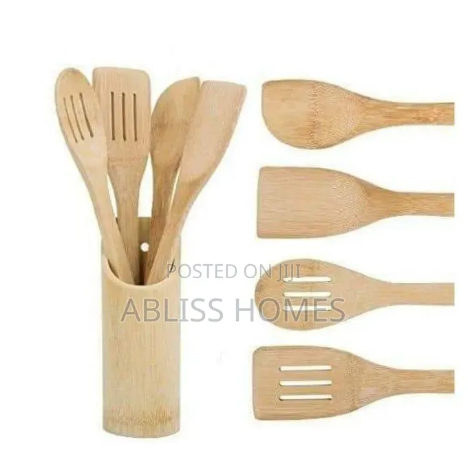 4pc Bamboo Cooking Spoons + Holder