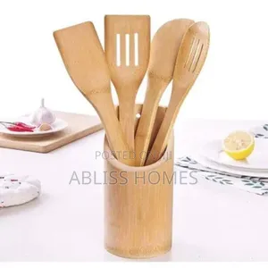 4pc Bamboo Cooking Spoons + Holder