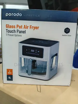 Porodo* Lifestyle Glass Pot Air Fryer Touch Panel 7 Preset Options.