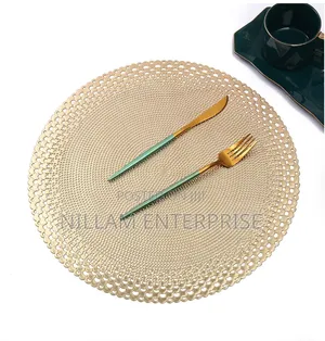 6pcs Round Shell Golden Stamping Hollow PVC Table Mat