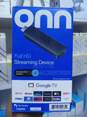 Onn Android Tv FHD Streaming Stick With Remote Control Power Adapter