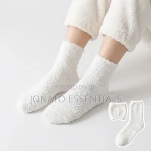 Fluffy Warm Bed Socks for Ladies - White Cozy Towel Socks