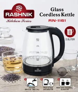 Rashnik 2.0l Glass Cordless Kettle (Rn-1161)