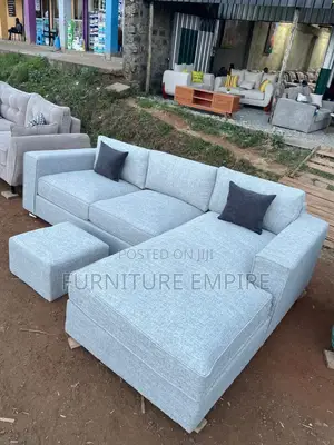 6 Seater L-Shaped Light Grey Sofa With Footrest