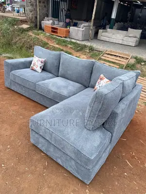 6 Seater L-Shaped Grey Bubble Fabric Sofa