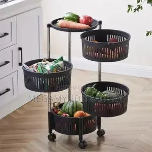 Fruit Stand Rack 4 Tire / Plastic Fruit Vegetables Rack With Wheels