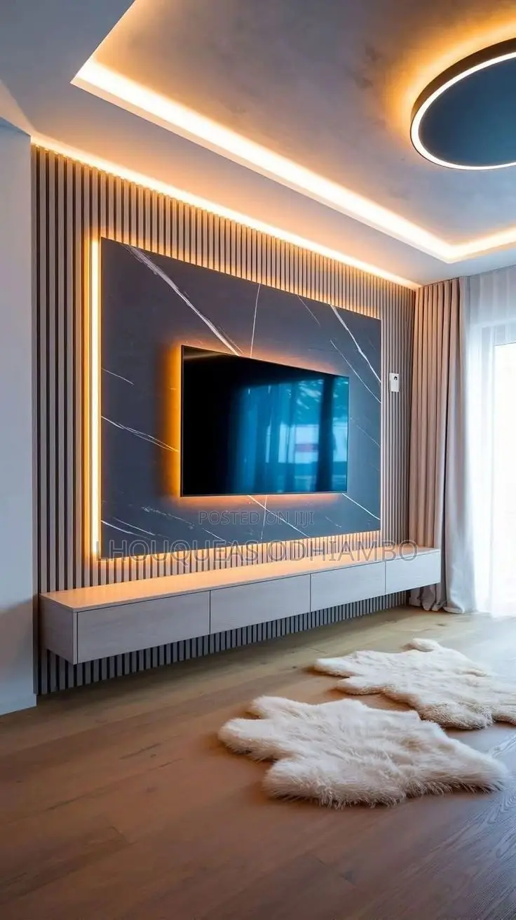 Luxury Fluted Wall Panel Tv Console