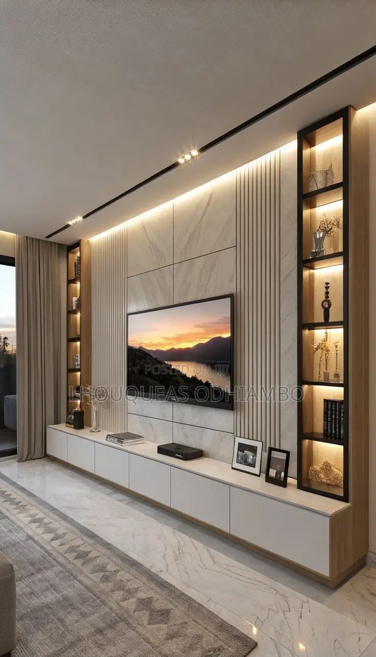 Luxury Fluted Wall Panel Tv Console