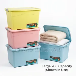 70l Plastic Storage Box With Lid Stackable Organizer