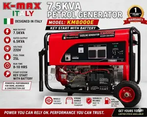 Kmax Italy Gasoline Generator 7.5kva Output - 10 HRS Runtime