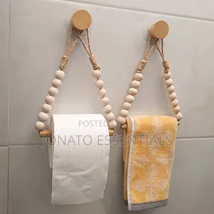 Wooden Beads Toilet Paper Holder - Drill Free Bathroom Organizer