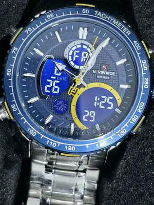 Naviforce Digital Men Silver Steel Analog Water Resistant Quartz Watch