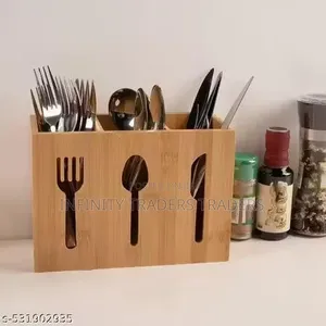 3 Slot Bamboo Cutlery Organizer