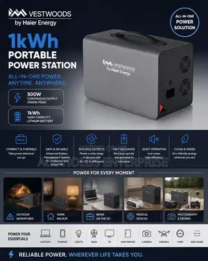 1kwh Vestwoods by Haier Energy - Portable Power Station 500w Output