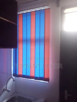 Orange and Sky Blue Office Window Vertical Blinds