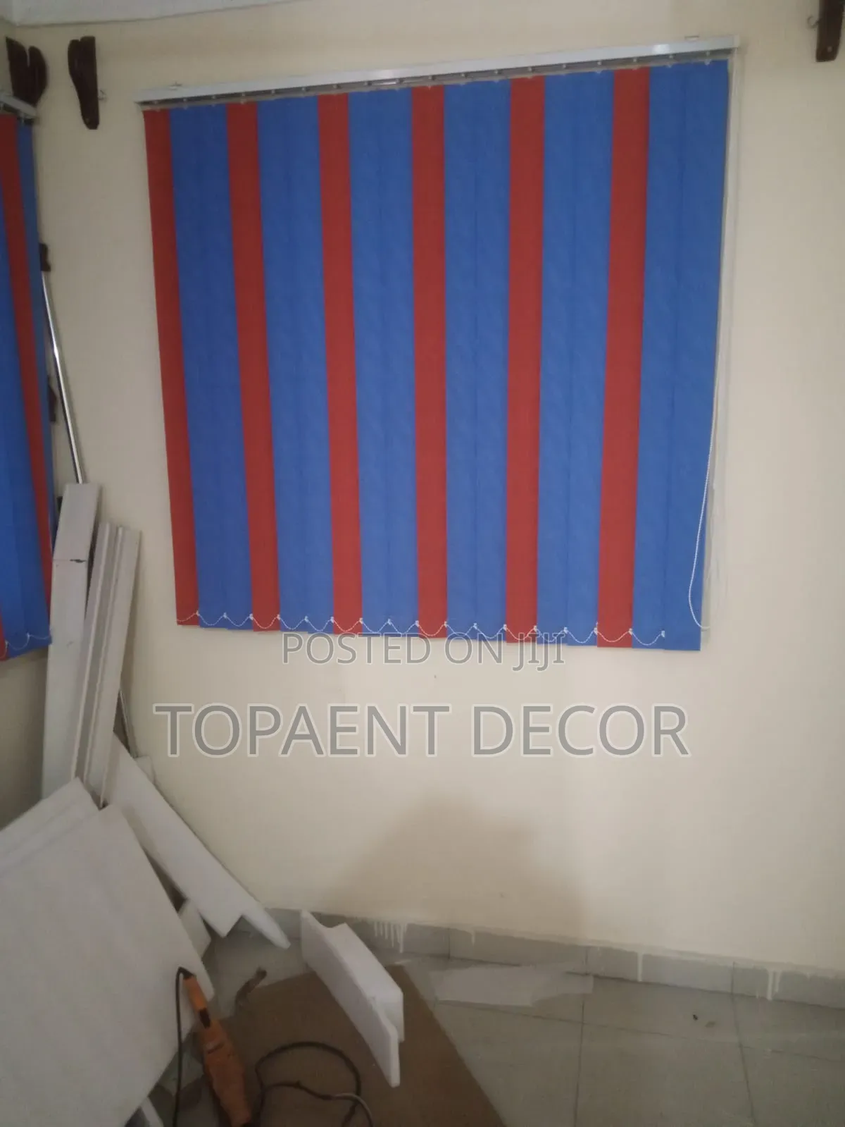 Wide Office Window Blue and Orange Vertical Office Blinds